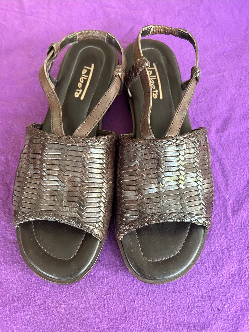Talbots Dark Brown Woven Leather Slingback Sandals